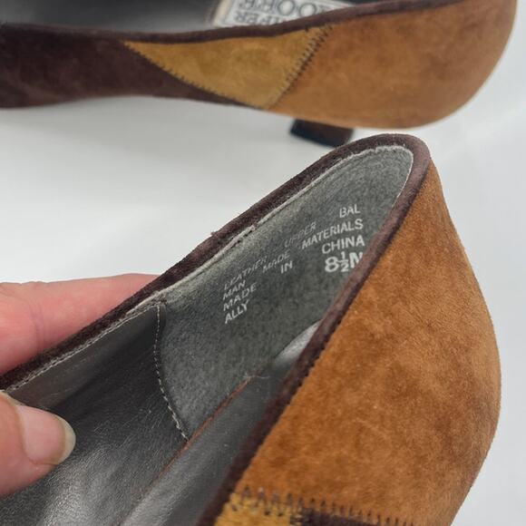 Vintage 90s Jennifer Moore Patchwork Suede Pumps Women Shoes 8.5N Brown Heritage - Picture 9 of 9